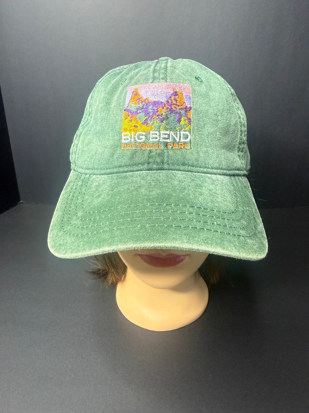 Big Bend National Park Hat Green Distressed Wash Graphic Texas Baseball Cap